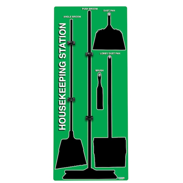 5S Housekeeping Shadow Board Broom Station Version 1 - Green Board / Black Shadows No Broom